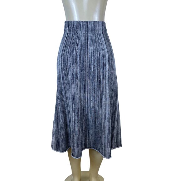 COS Womens Gray & Black Striped Rayon/Nylon Midi Skirt Stretchy Waist - Picture 3 of 6